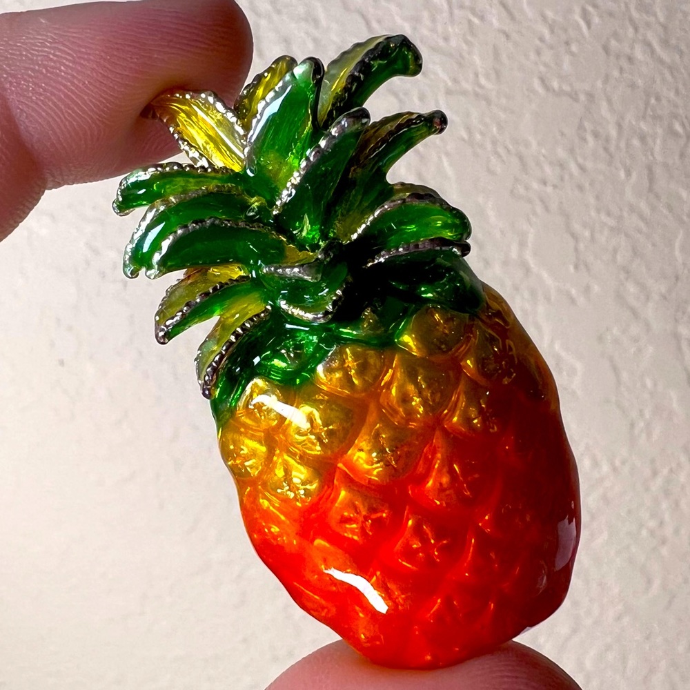 Vintage Pineapple Brooch / Pin / Necklace Pendant, Orange Yellow Green, Flora